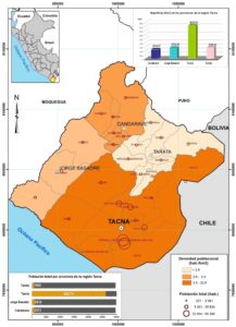 Mapa de densidad poblacional por provincias del departamento de Tacna.