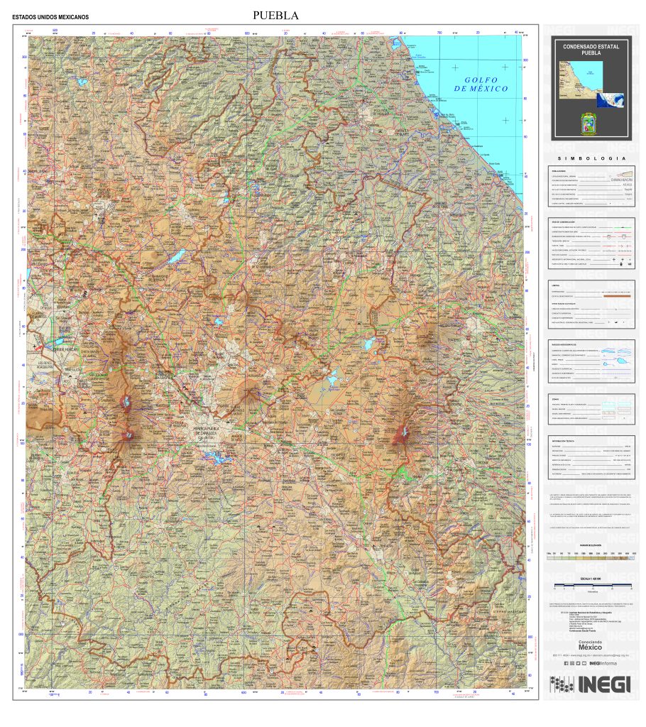 Mapa físico del estado de Puebla.
