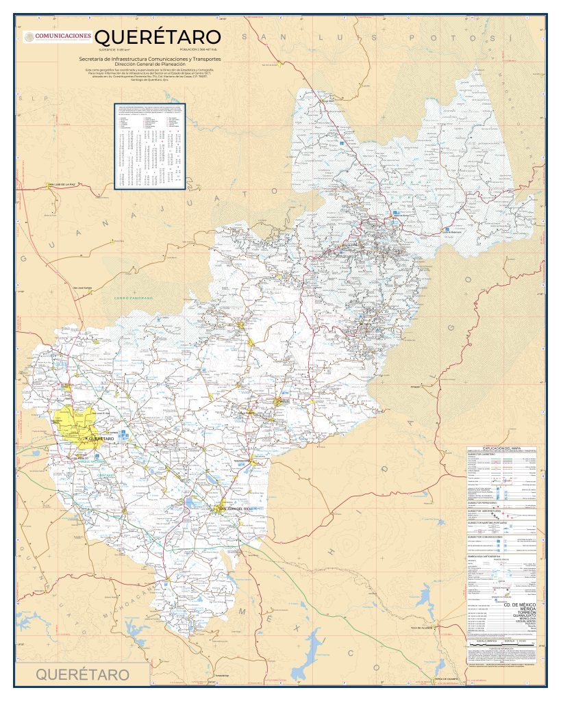 Mapa de carreteras del estado de Querétaro.