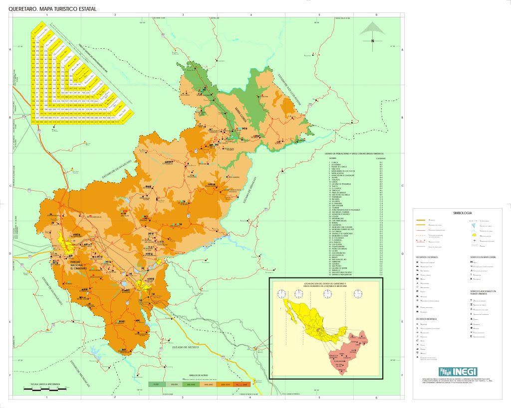 Mapa turístico del estado de Querétaro.