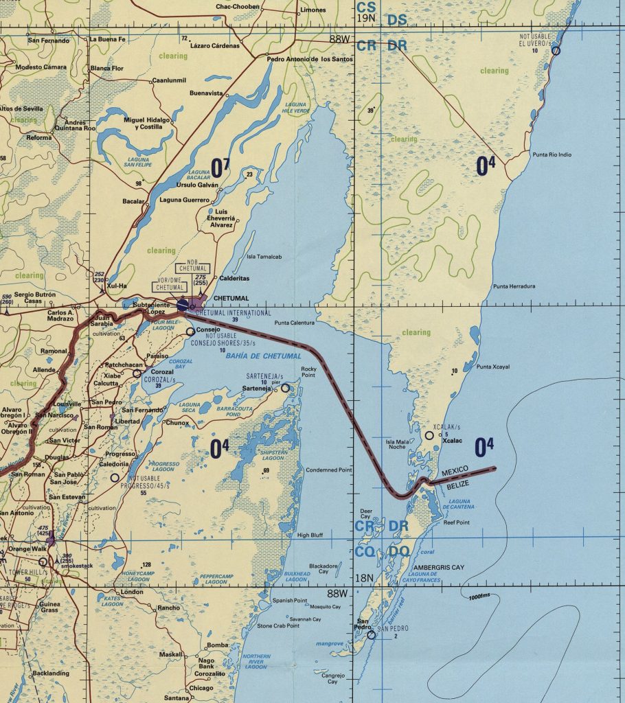 Mapa de la bahía de Chetumal.