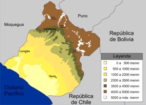 Mapa topográfico del departamento de Tacna.