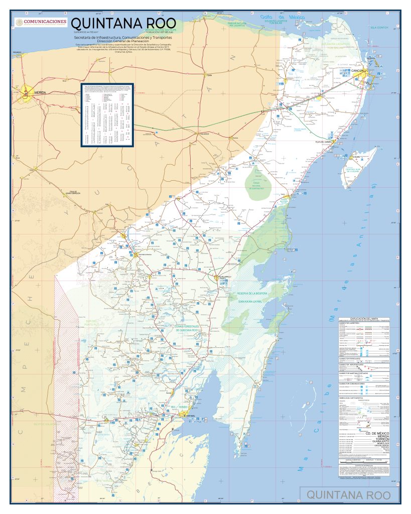 Mapa de carreteras de Quintana Roo.