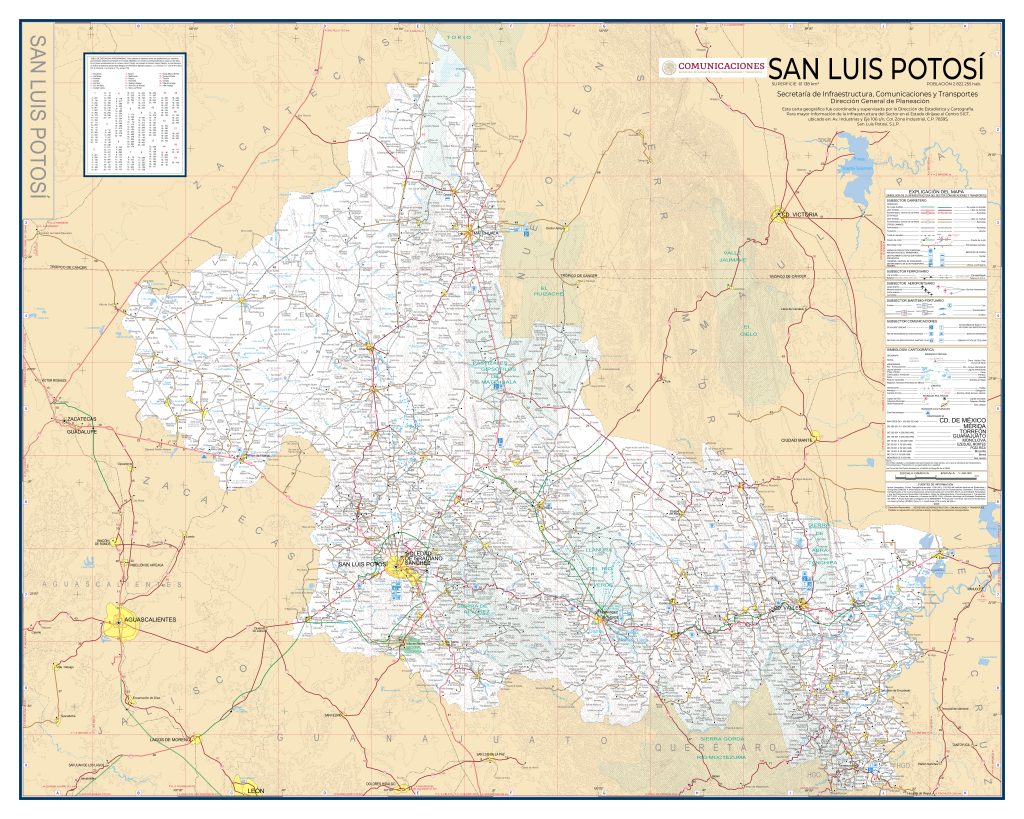 Mapa de carreteras del estado de San Luis Potosí.