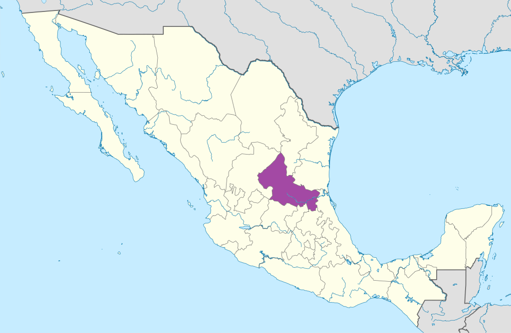 Mapa de ubicación del estado de San Luis Potosí.