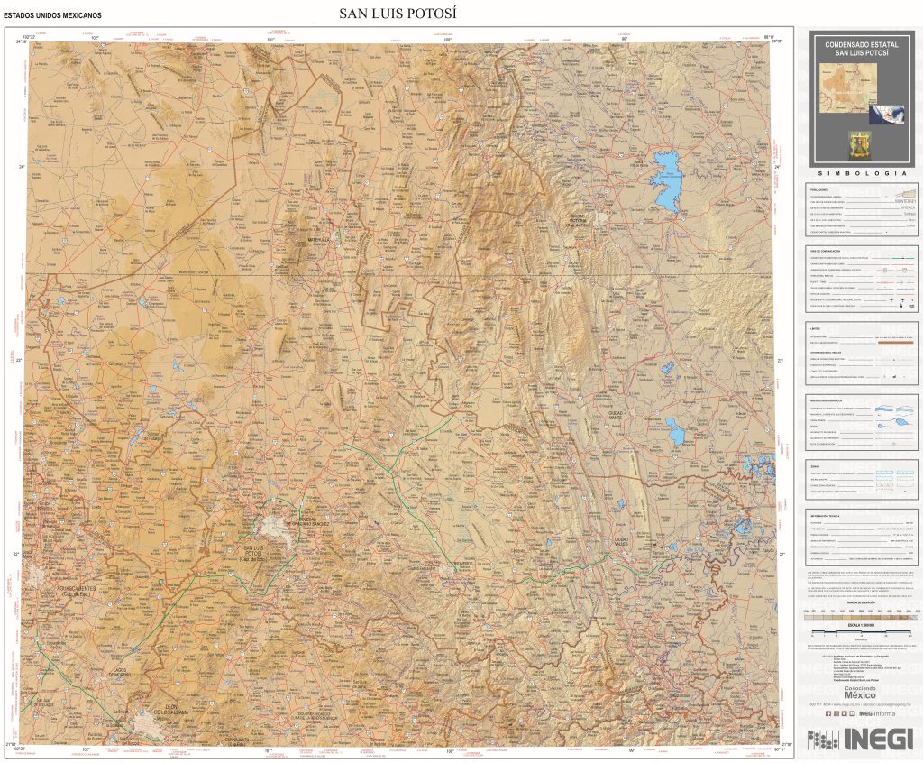 Mapa físico del estado de San Luis Potosí.