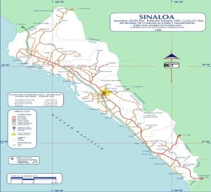 Mapa de carreteras de Sinaloa de 1999.