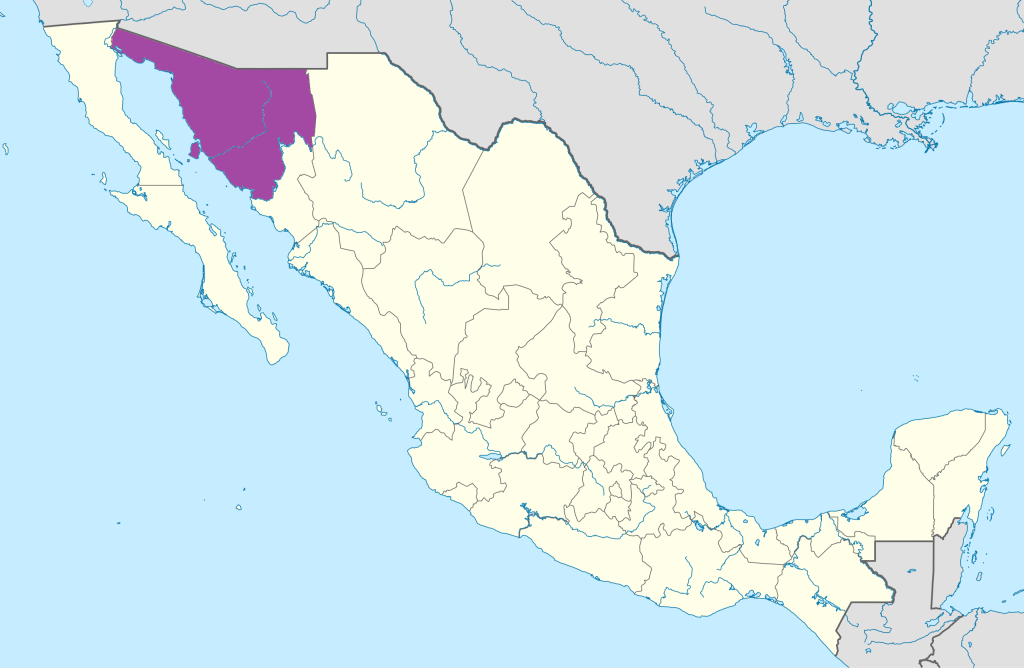 Mapa de ubicación del estado de Sonora.
