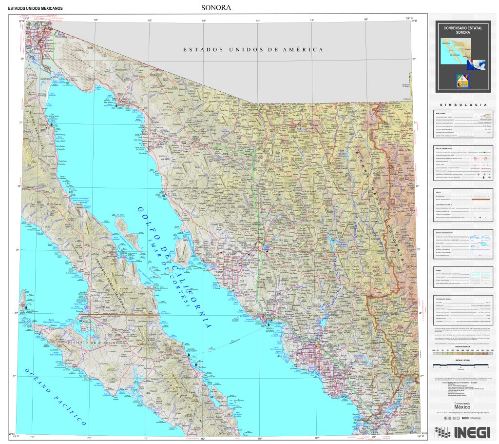 Mapa físico de Sonora.