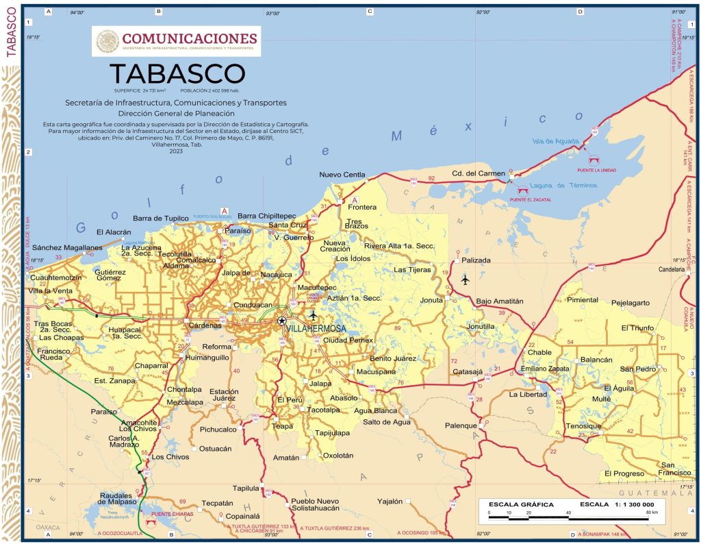 Mapa de Tabasco.