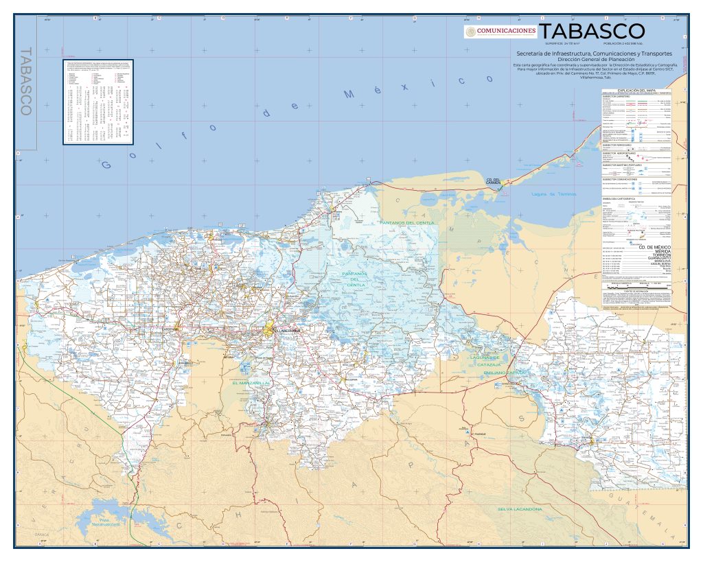 Mapa de carreteras de Tabasco.