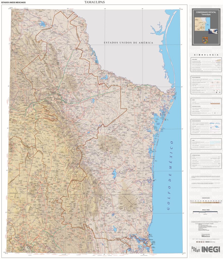 Mapa físico de Tamaulipas.