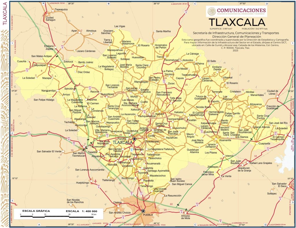 Mapa del estado de Tlaxcala.