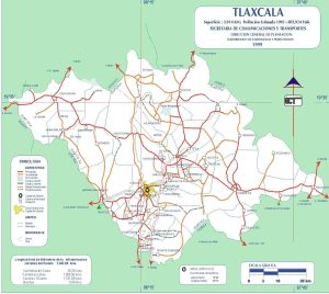 Mapa de carreteras del estado de Tlaxcala de 1999.