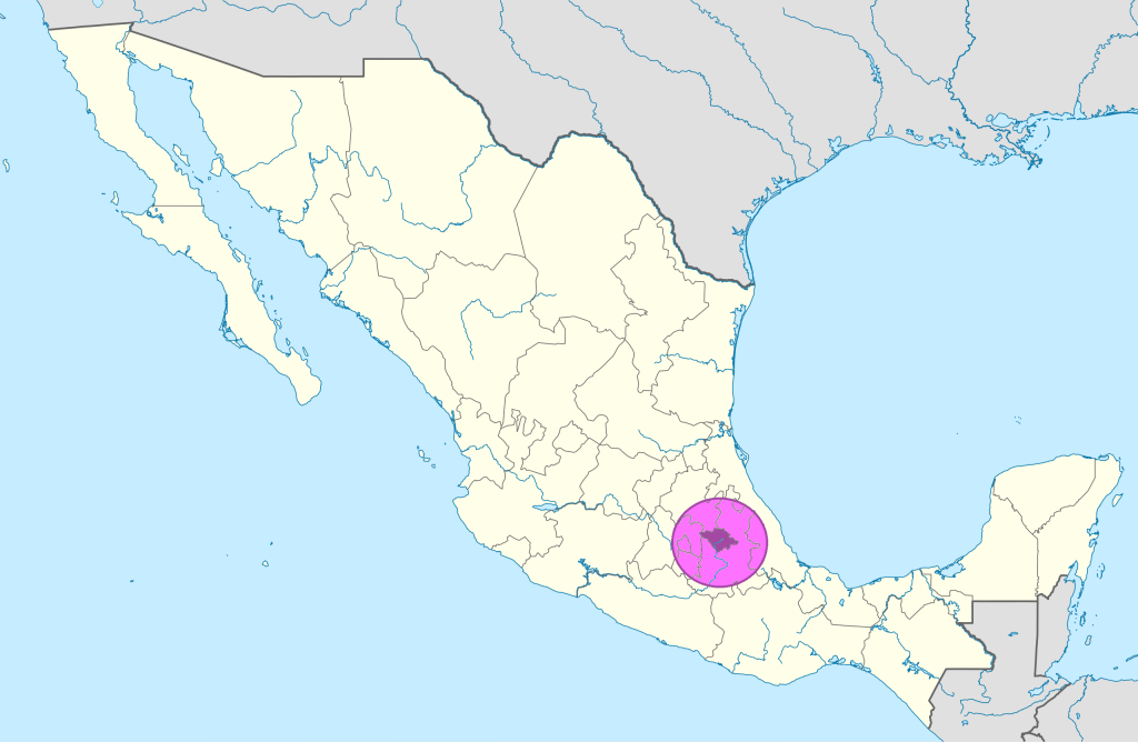 Mapa de ubicación del estado de Tlaxcala.