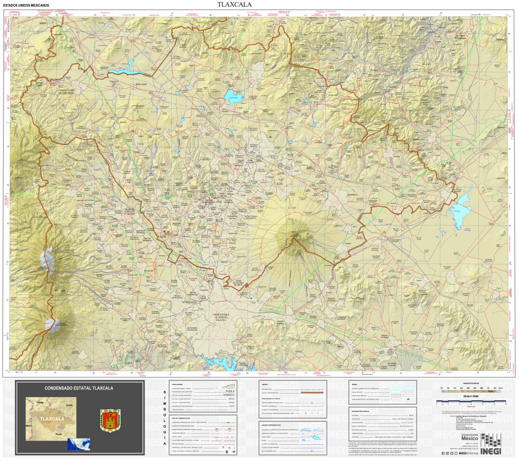 Mapa físico del estado de Tlaxcala.