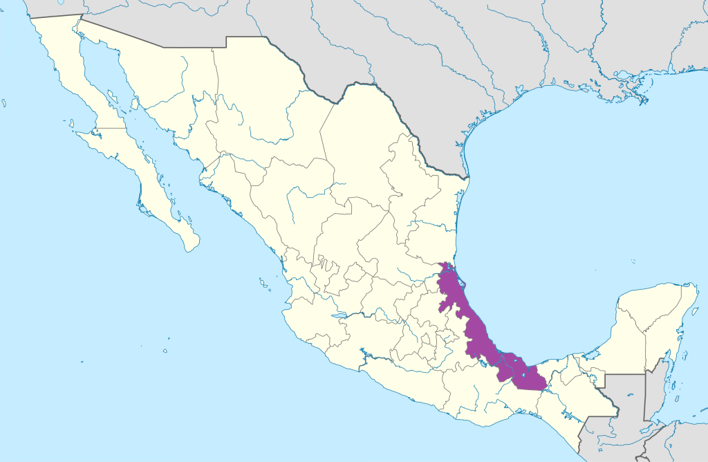Mapa de ubicación del estado de Veracruz.