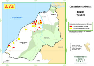 Mapa de las concesiones mineras en el departamento de Tumbes noviembre 2016.