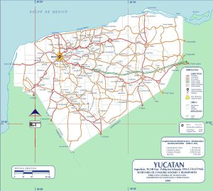 Mapa de carreteras de Yucatán de 1999.