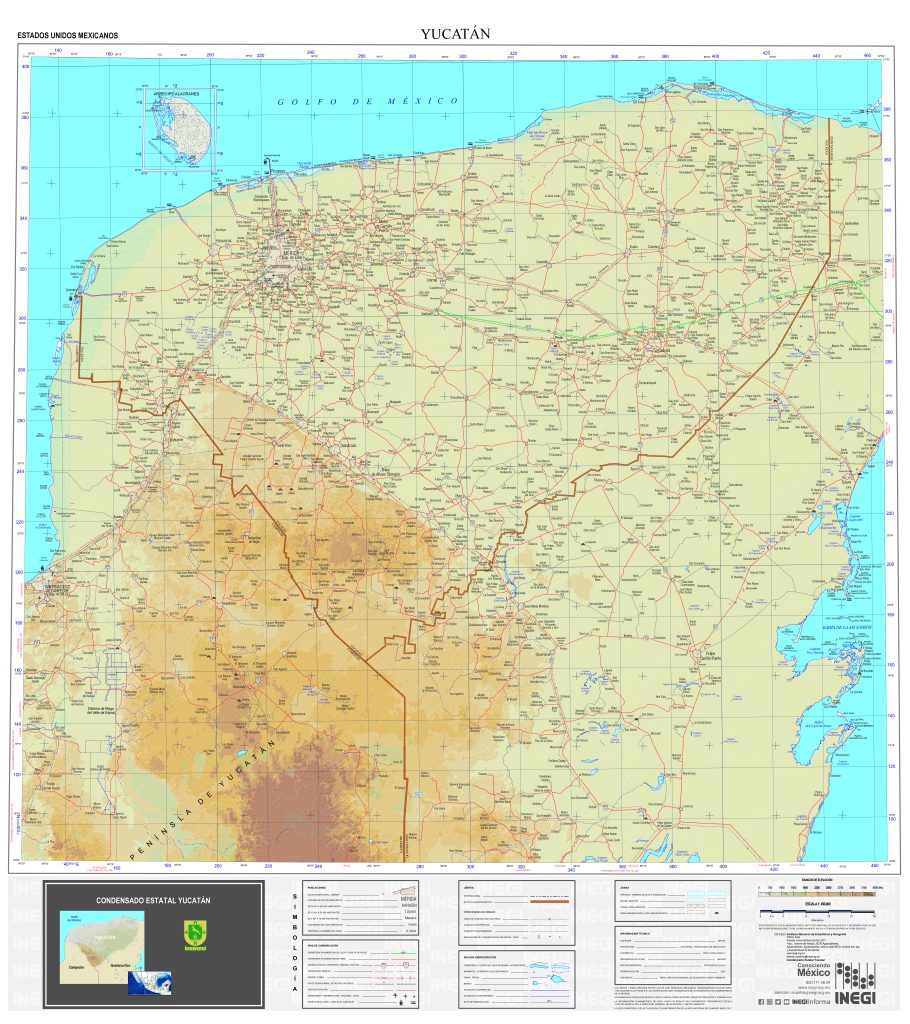 Mapa físico de Yucatán.