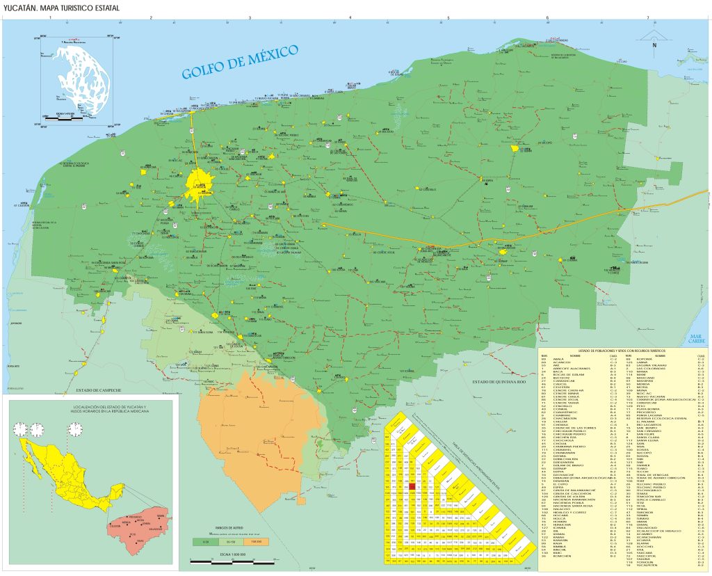 Mapa turístico de Yucatán.