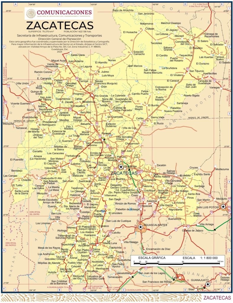 Mapa del estado de Zacatecas.