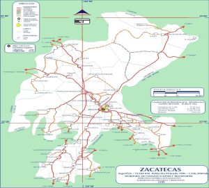 Mapa de carreteras del estado de Zacatecas de 1999.