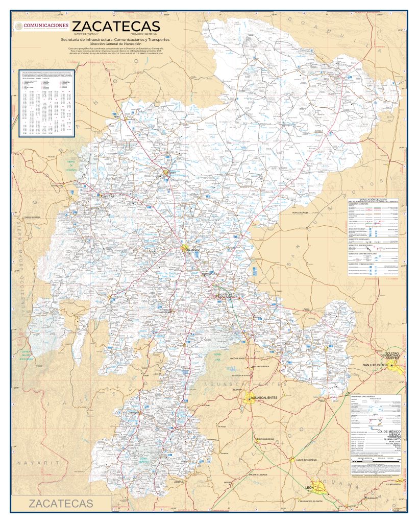 Mapa de carreteras del estado de Zacatecas.