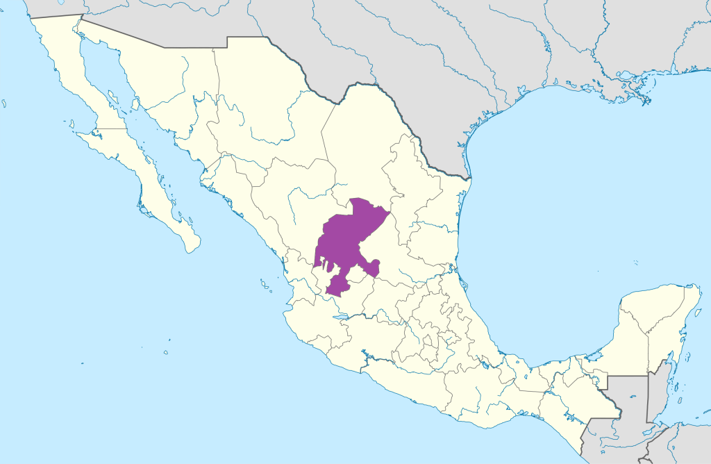 Mapa de ubicación del estado de Zacatecas.