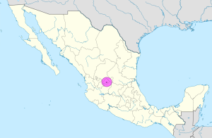 Mapa de ubicación de la ciudad de Aguascalientes en México.