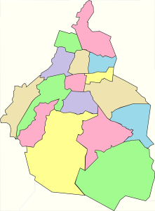 Mapa mudo coloreado de la Ciudad de México.