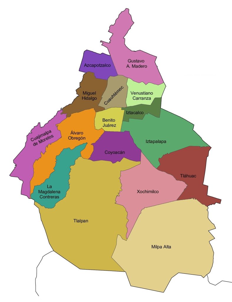 Mapa de las demarcaciones territoriales de la Ciudad de México.