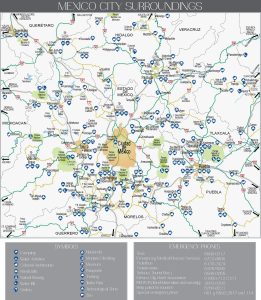 Mapa turístico de los alrededores de la Ciudad de México.