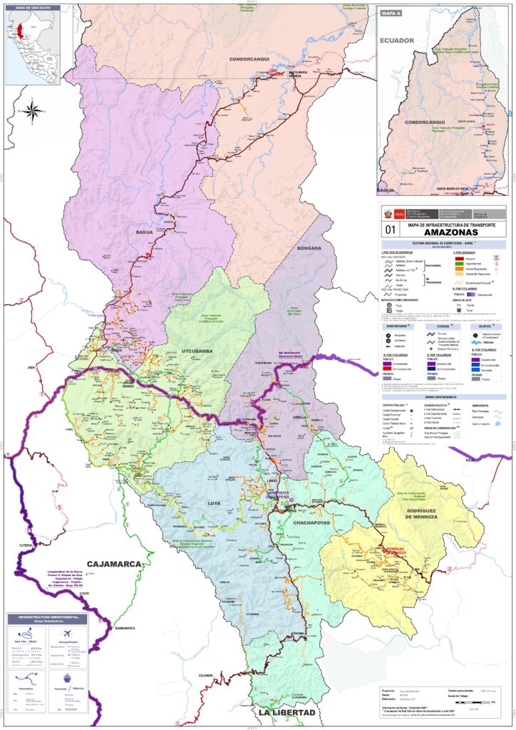 Mapa de las principales ciudades del departamento de Amazonas, Perú.