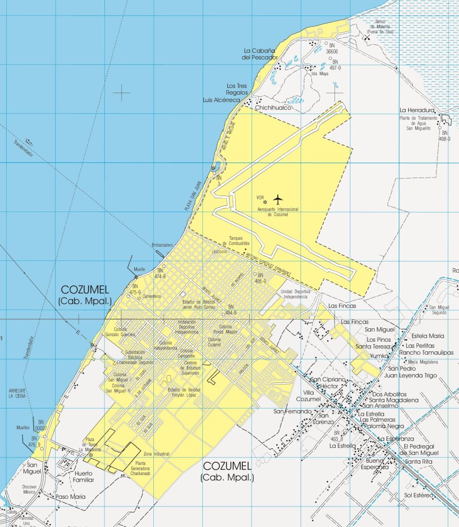 Plano de la ciudad de Cozumel.