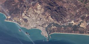 Vista satelital de Mazatlán.
