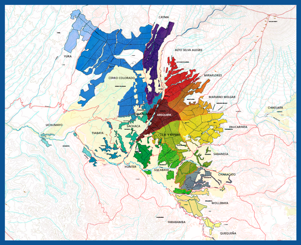 Mapa del área Metropolitana de Arequipa.