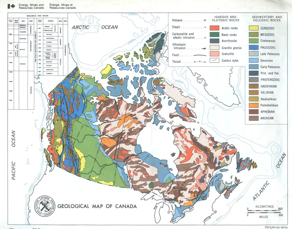 Mapa geológico de Canadá.