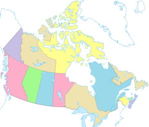 Mapa mudo coloreado de Canadá.
