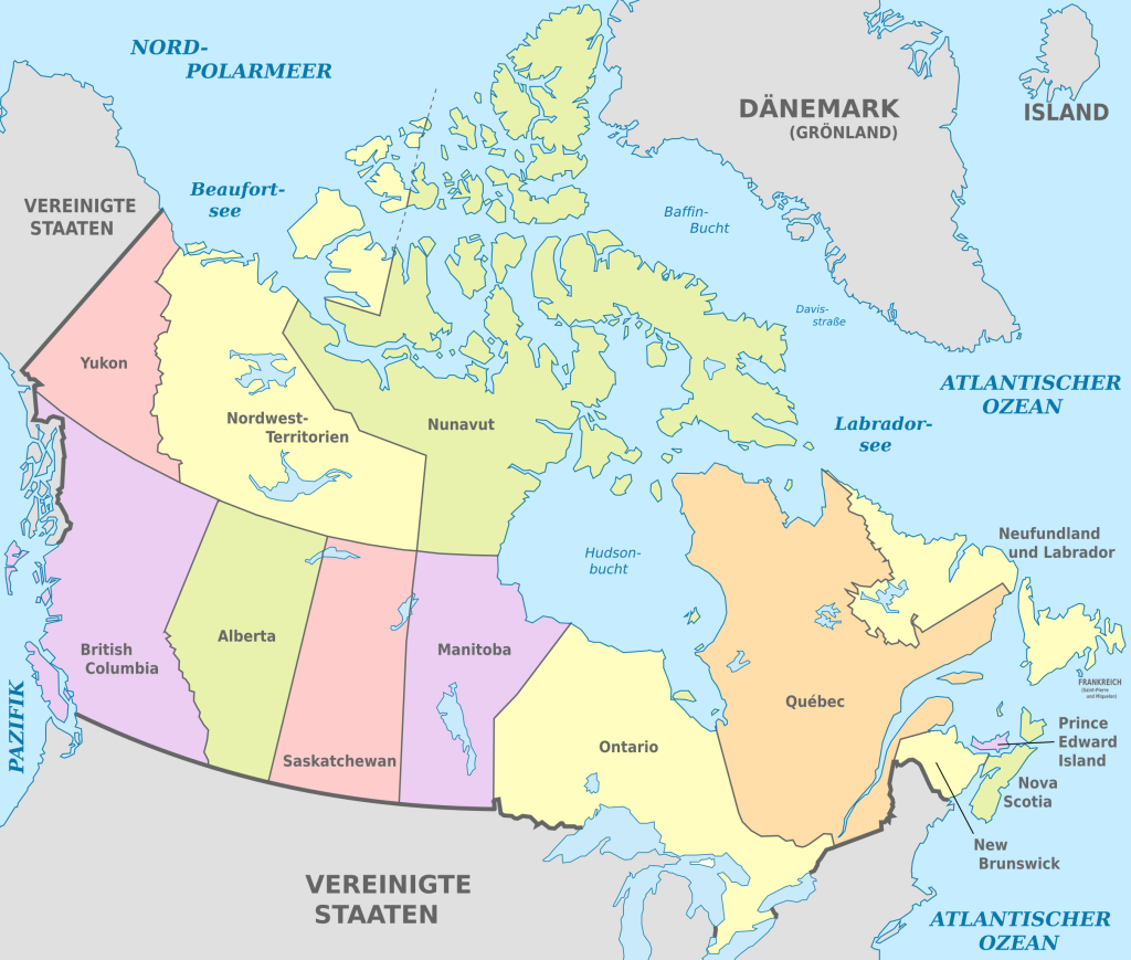 Mapa de las provincias de Canadá.