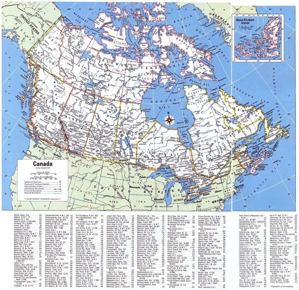 Mapa de las principales ciudades de Canadá.