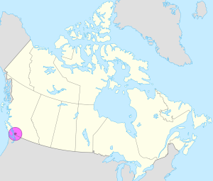 Mapa de ubicación de Vancouver en Canadá.