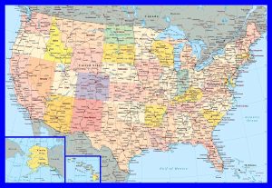 Mapa político de Estados Unidos.