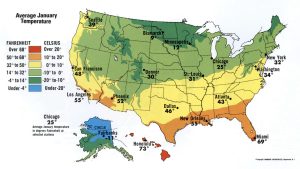 Temperatura media de enero en Estados Unidos.