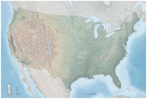 Mapa de relieve sombreado de los Estados Unidos.