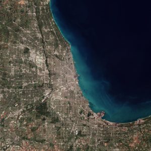 Imagen satelital de Chicago y sus alrededores.