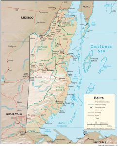 Mapa de relieve sombreado de Belice.