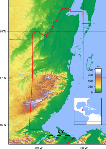 Mapa topográfico de Belice.