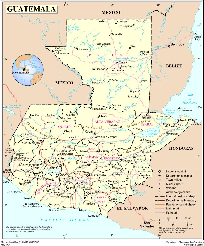 Mapa las principales ciudades de Guatemala.