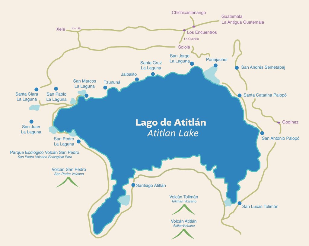 Mapa del lago Atitlán.